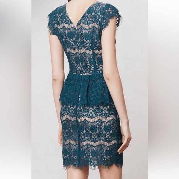 MAUVE Lace Sheath Tiered Elsa Peplum Dress Teal Emerald Anthropologie, Sz Small - Picture 2 of 7